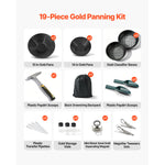 SucceBuy 19PCS Gold Panning Kit 10in and 14in Pans with Classifier Sieves Sand Magnet Rock Pick Scoops for Outdoor Gold Recovery