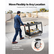 Charger l'image dans la visionneuse de galerie, Amocart 550 lbs Utility Service Cart Two-Shelf Plastic Hand Dolly Cart with 360° Swivel Wheels for Warehouse Garage Cleaning
