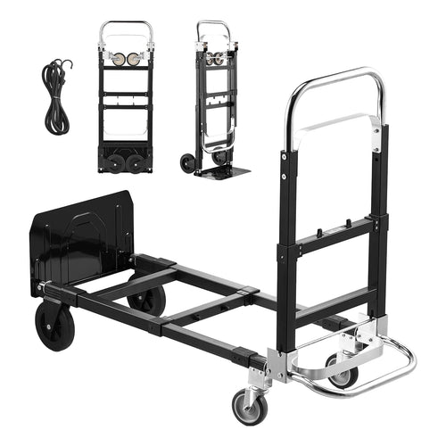 Amocart 2 in 1 Folding Hand Truck 500lb Load Capacity for 4-Wheel Mode Convertible Hand Truck Dolly with Wheels for Moving Home