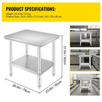 Amocart Stainless Steel Kitchen Work Bench Commercial Catering Table Worktable w/Undershelf 330LBS 286LBS for Restaurant Garage