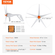 Charger l'image dans la visionneuse de galerie, Amocart Wind Turbine Generator 12V 500W/800W Wind Turbine Wind Power Generator with MPPT Controller Suitable for Home Farm RVs
