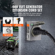 Bild in Galerie-Viewer laden, Amocart 50Amp Generator Cord &amp; Power Inlet Box Kit NEMA 14-50P/SS2-50R STW 6/3+8/1 AWG Power Cord with Lock Connector for RV
