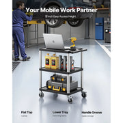 Bild in Galerie-Viewer laden, Amocart 300lbs Utility Service Cart Three-Shelf Plastic Rolling Hand Cart with 360° Swivel Wheels for Warehouse Garage Cleaning
