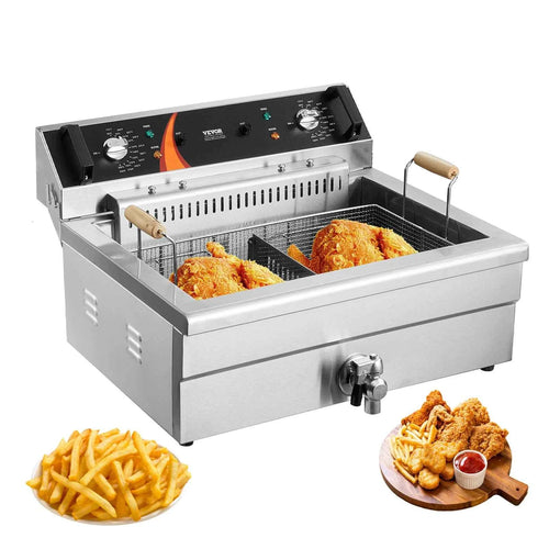 Amocart Commercial Deep Fryer 3000W Electric Turkey Fryer with Basket 30.6Qt Single Tank Countertop Stainless Steel Deep Fryers