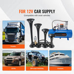 SucceBuy Train Horns Kit 4 Trumpet Air Horn Kit 150dB Train Horns 12V Air Compressor with 3/6/10L Tank, for Pickup Trucks Train