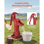 SucceBuy Well Hand Pitcher Pump 25 ft Maximum Lift Cast Iron NPT 1-1/4 in Connection for Garden Pond Farm Red/Black/Yellow/Green