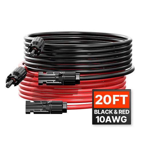 SucceBuy Solar Panel Extension Cable 20FT Black + 20FT Red / 30FT Black + 30FT Red / 50FT Black + 50FT Red / 100FT Black + 100FT Red 10AWG with Female & Male Waterproof Connectors 6mm² PV Cable for Home Ship