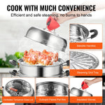 Amocart Steamer Pot 11in/28cm, 3 Tier Steamer Pot for Cooking with 8.5QT Stock Pot, 304 Stainless Steel Food Steamer Cookware
