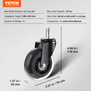 Charger l'image dans la visionneuse de galerie, Amocart 2/3 inch Set of 5 Office Chair Wheels Replacement Computer Gaming Desk Universal Caster for Hardwood Floors and Carpet
