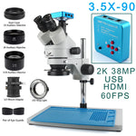 4K 2K 48MP HDMI USB VGA Microscope Camera 7X-45X Simul-Focal Stereo Trinocular Zoom Microscope Set With Auxiliary Objective Lens