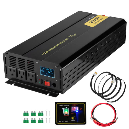 SucceBuy Pure Sine Wave Power Inverter 2500W/3500W/5000W 12V DC to 120V AC Aluminum Alloy LCD Screen & LED Indicators Power Use
