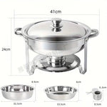 Amocart 4 Pack Chafing Dish Buffet Set Stainless Steel Chafer w/4 Full Size Pan Round Catering Warmer Server for Party Banquets