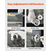 Charger l'image dans la visionneuse de galerie, Amocart 8x16in 550W Benchtop Lathe Machine Variable Speed &amp; 0.0003in Spindle Accuracy Metal Gear for Processing Precision Parts
