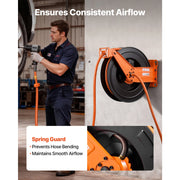 Charger l'image dans la visionneuse de galerie, SucceBuy Retractable Air Hose Reel Auto Rewind Air-Compressor Hoses Reel with 5 ft Lead in Ceiling/Wall Mount Steel Double Arm
