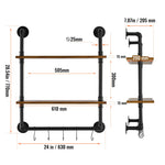 SucceBuy Industrial Pipe Shelf Wall-Mount Floating Rustic Wood Shelves Bracket Storage Rack Sundries Holder for Kitchen Bedroom