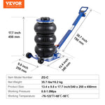 SucceBuy Pneumatic Jack 3 Ton/5 Ton Triple Bag Air Jack Quick Lift Heavy Duty Car Repair Jacks Folding Rod Jacks with Two Wheels