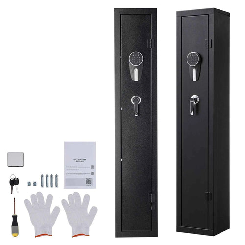 SucceBuy Gun Safe Cold-Rolled Steel Fireproof Cabinet with Keypad & Key with Magazine and Lighting Adjustable Racks for Rifles