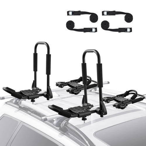 SucceBuy Kayak Roof Rack 2 Pairs J-Bar Soft Roof Rack Quick Folding Top Mount Tie Down Carrier for Surf Board Canoe Ski Board