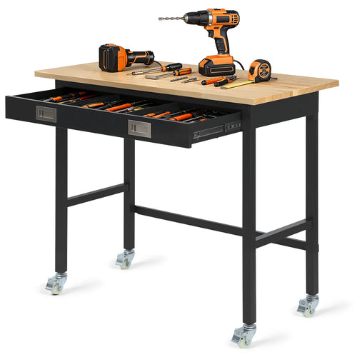 SucceBuy 48-inch Workbench 1500 lbs Capacity Garage Workbench with Drawer Storage & Wheels Workshop Bench on Wheels for Workshop