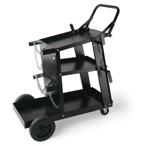 SucceBuy Welding Cart 3-Tier Welder Cart with Swivel Wheels Safety Chains Rolling Tank Storage for Plasma Cutter Welding Machine