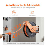 Amocart Retractable Air Hose Reel 50FT Rubber Air Compressor Hose Reel Auto-Rewind w/ 5FT Lead in Ceiling Wall-Mounted Air Hose