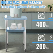 Charger l'image dans la visionneuse de galerie, Amocart 24 x 24 in Stainless Steel Kitchen Worktable shelves Commercial Work Bench Table with Caster Wheels for Home Kitchen
