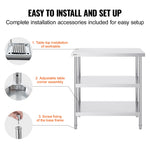 SucceBuy Stainless Steel Food Prep Table Commercial Kitchen Worktable with 2 Adjustable Undershelf for BBQ Kitchen Home Garage
