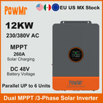 Local Stock 12KW Three-Phase DC 48V Solar Hybrid Inverter 230/400Vac Built-In 260A Dual MPPT Charger 2 PV Input Fit for LifePO4
