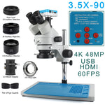4K 2K 48MP HDMI USB VGA Microscope Camera 7X-45X Simul-Focal Stereo Trinocular Zoom Microscope Set With Auxiliary Objective Lens