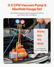 Load image into Gallery viewer, Amocart 3.5 CFM 4.5 CFM Vacuum Pump &amp; Gauge Set, Single Stage Rotary Vane HVAC &amp; Hoses for R134a R12 R22 R502a R410A R404 R407C
