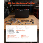 SucceBuy Mechanics Tool Set SAE and Metric Socket Set Wrenches Screwdriver Bits Accessories and Storage Case for Cars Repair