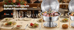 Amocart 4 Pack Chafing Dish Buffet Set Stainless Steel Chafer w/4 Full Size Pan Round Catering Warmer Server for Party Banquets