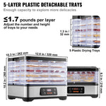 Amocart 5 Tray Food Dehydrator Machine 300W Stainless Steel Electric Food Dryer w/ Digital Adjustable Timer & Temperature
