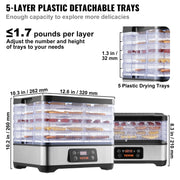 Charger l'image dans la visionneuse de galerie, Amocart 5 Tray Food Dehydrator Machine 300W Stainless Steel Electric Food Dryer w/ Digital Adjustable Timer &amp; Temperature
