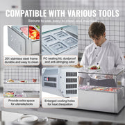 Load image into Gallery viewer, Amocart Refrigerated Condiment Prep Station with 3 1/3 Pans &amp; 4 1/6 Pans 304 Stainless Body and PC Lid with Glass Guard ETL
