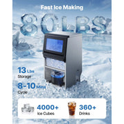 Charger l'image dans la visionneuse de galerie, Amocart 80lbs-440lbs/24H Commercial Ice Maker Machine Stainless Steel Ice Maker with LED Display &amp; Self-Cleaning for Bar Home
