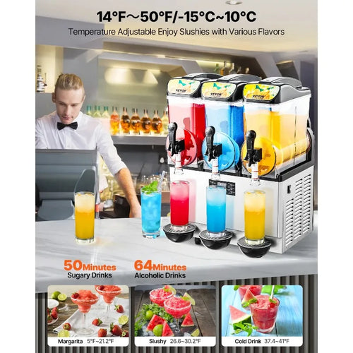 【Premium】Succebuy 15L Commercial Frozen Drink Maker Triple Tank Slushy  hine Slushie Maker  hine for Home Party Restaurants Cafe