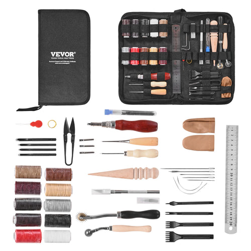 Amocart 38/59/61/72/92PCs Leather Working Tools Kit Leather Craft Tools Storage Bag Engraving Punching Sewing Stamping Tools