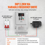 SucceBuy 2.2KW VFD Inverter Variable Frequency Drive Converter AC 220V 3P Output Speed Controller for Water Pump Motor CNC