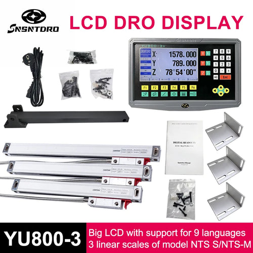 YU800-3 set 19 language 3 Axis DRO  Display And 3 Pieces 5U Linear Glass Scale Encoder 50-1000mm Boring Machines Milling