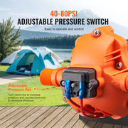 Bild in Galerie-Viewer laden, SucceBuy 12V Diaphragm Pump 1.8/3/3.5/5 GPM 3/4/5-Chamber 40-100 PSI Adjustable 1/2'' MNPT Port for RV Yacht Food Truck Camper

