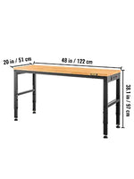 Amocart 2000 lbs Adjustable Garage Workbench 48/61" L x 20" W Work Table with 28.3"-38.1" Height & Hardwood Top for Office Home