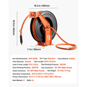 Charger l'image dans la visionneuse de galerie, SucceBuy Retractable Air Hose Reel Auto Rewind Air-Compressor Hoses Reel with 5 ft Lead in Ceiling/Wall Mount Steel Double Arm
