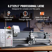 Bild in Galerie-Viewer laden, Amocart 750W Metal Lathe Machine Brushless 8.3"x29.5" / 210mm*736mm 50-2500RPM Continuously Variable, DIY Metal Working Turning
