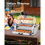 SucceBuy Hot Dog Roller Stainless Steel Sausage Grill Cooker Hot Dog Machine with Bun Warmer Cover 3 Temp Control for Commercial