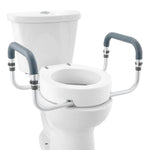 SucceBuy Raised Toilet Seat 3.5" Height Raised 300 lbs Weight Capacity for Standard Round Toilet Aluminum Handrail