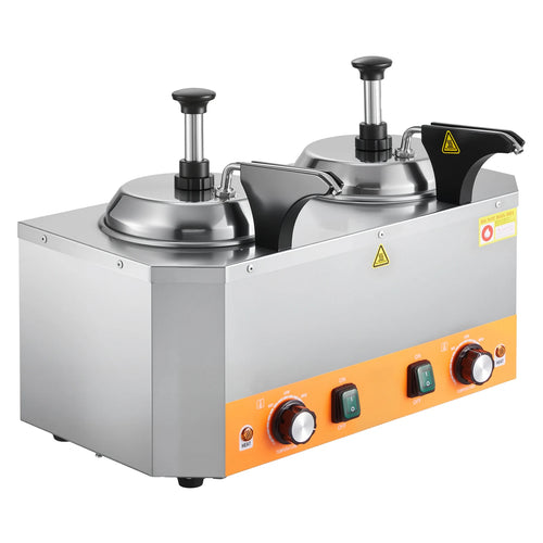 SucceBuy Electric Cheese Dispenser with Pumps 2.4 x 2 L Hot Fudge Warmer Stainless Steel Heated Double Pumps Dispenser for Fudge