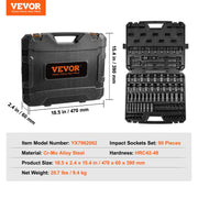Charger l'image dans la visionneuse de galerie, Amocart 90PCs 3/8" Drive Impact Socket Set SAE 1/4"-3/4" and Metric 6-19mm Socket Set 6 Point Cr-Mo Alloy Steel for Auto Repair
