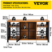 Bild in Galerie-Viewer laden, Amocart 47/55inch Industrial Bar Cabinet Wine Bar Cabinet Table with Wine Rack &amp; Glass Holder for Dining Living Room Rustic Oak
