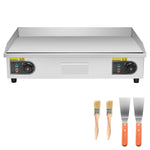 SucceBuy Commercial Electric Griddle 122-570°F Adjustable Stainless Steel Countertop Full Flat with Spatulas Brushes for Steak